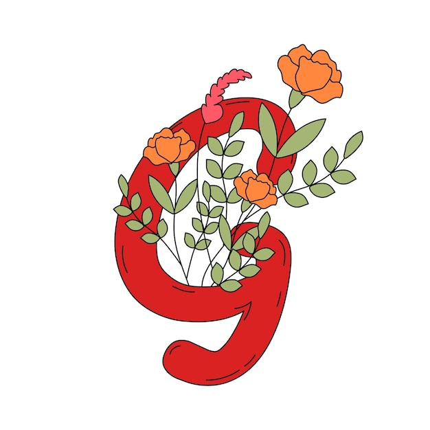 Free Vector letter g with leaves and flowers vector