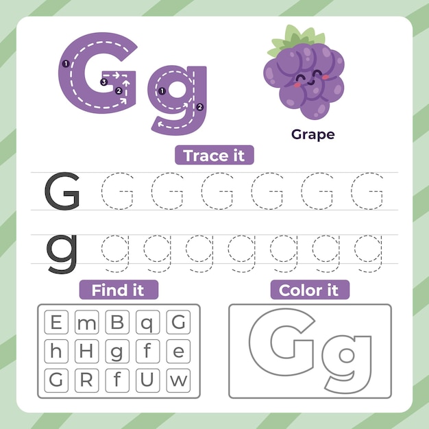 Letter g worksheet with grape