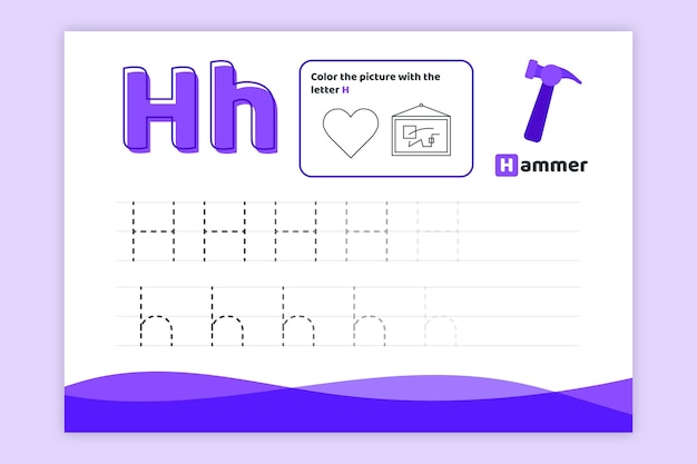 Free vector letter h worksheet with hammer