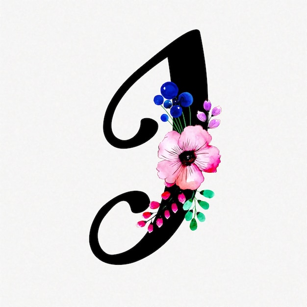 Free vector letter i watercolor floral background