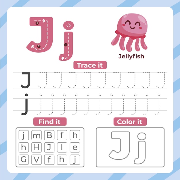 Letter j worksheet with jellyfish