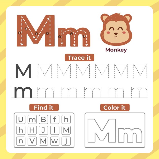 Letter m worksheet with monkey