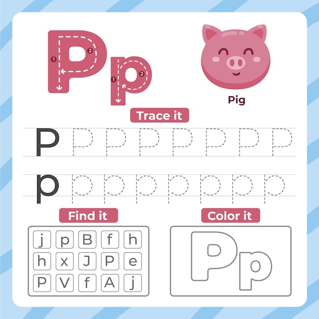 Letter p worksheet with pig