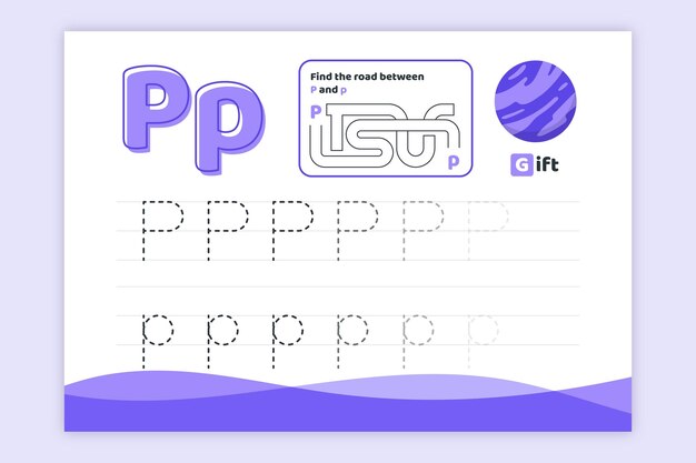 Letter p worksheet with planet