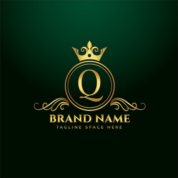 Letter Q ornamental logo concept with golden crown