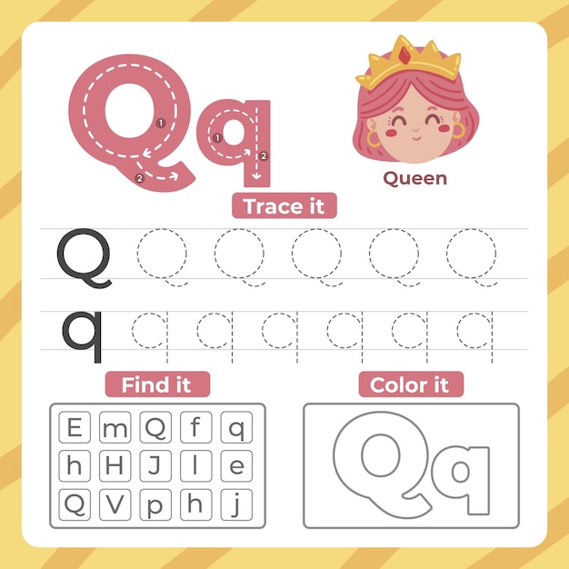 Letter q worksheet with queen