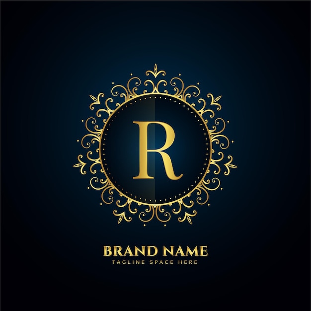 Free Vector letter r logo concept with golden florals