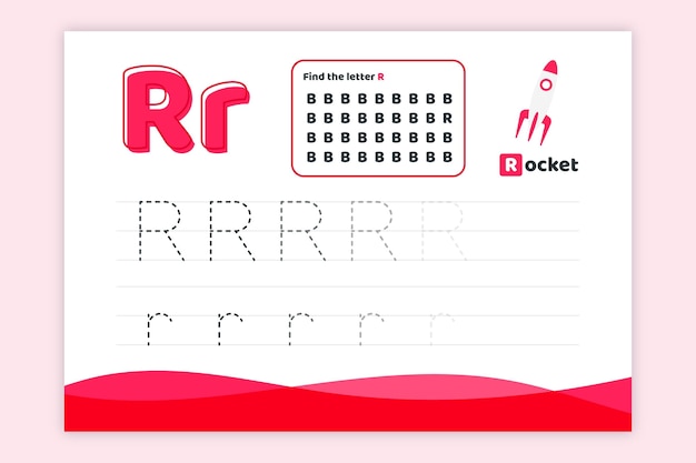 Free Vector letter r worksheet with rocket