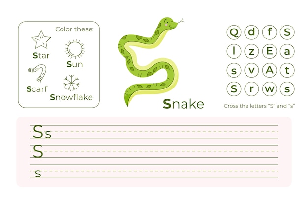 Free Vector letter s worksheet with snake