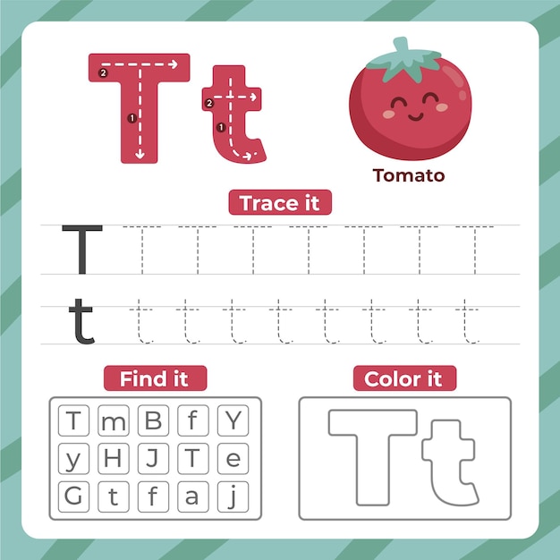 Letter t worksheet with tomato