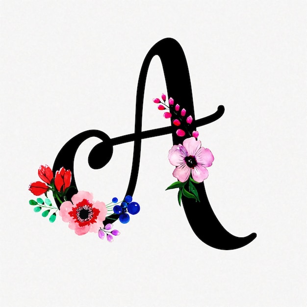 Free Vector letter a watercolor floral background