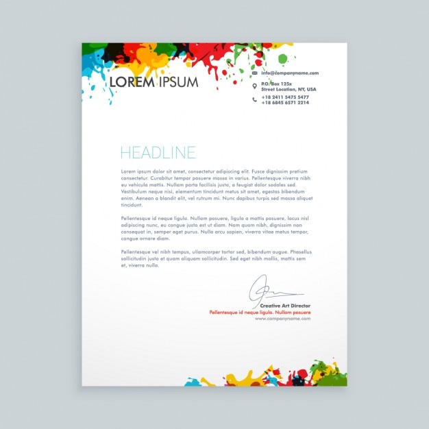 Free vector letter with colorful ink splash letterhead