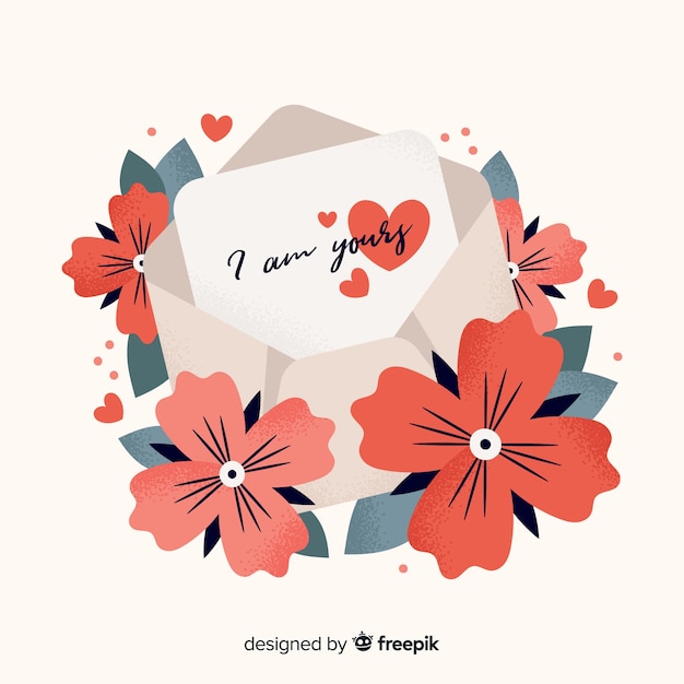 Free Vector letter with flowers valentine background