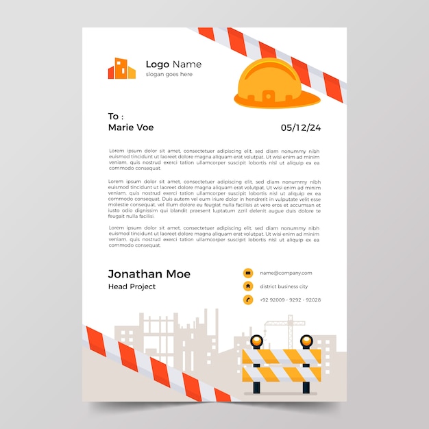 Letterhead template for construction domain