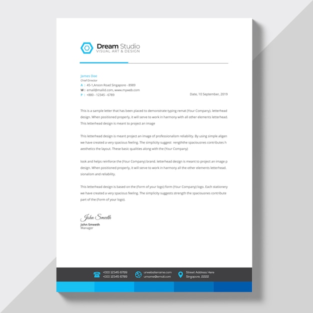 Free Vector letterhead with blue details