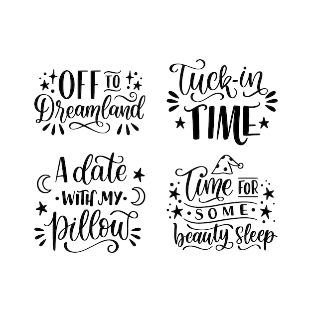 Free vector lettering bedtime stickers collection