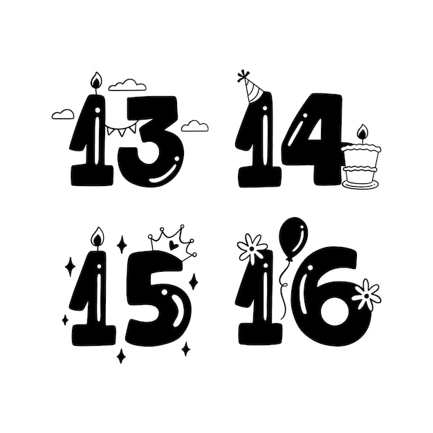 Free vector lettering birthday numbers stickers collection