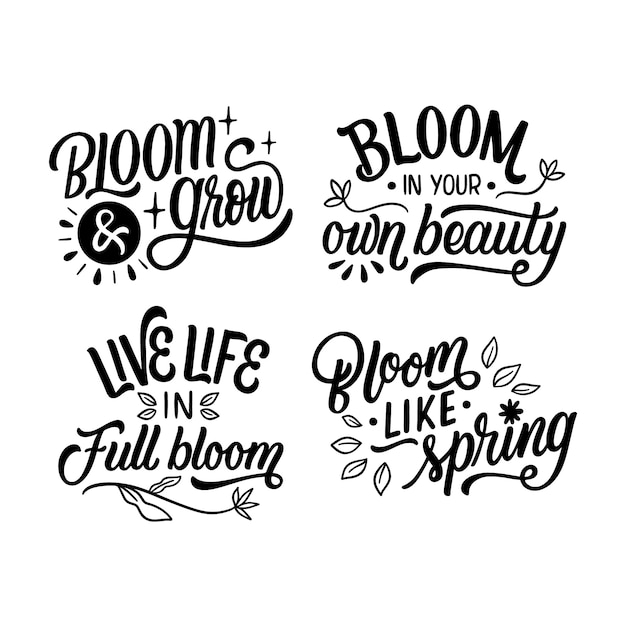 Free vector lettering bloom stickers collection