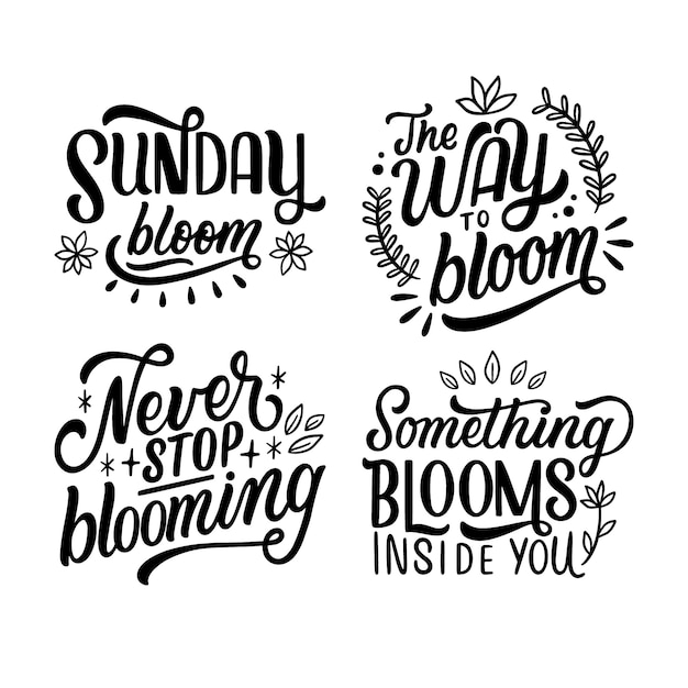 Free Vector lettering bloom stickers collection