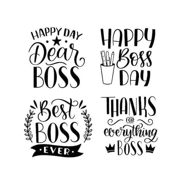 Free Vector lettering boss day stickers collection