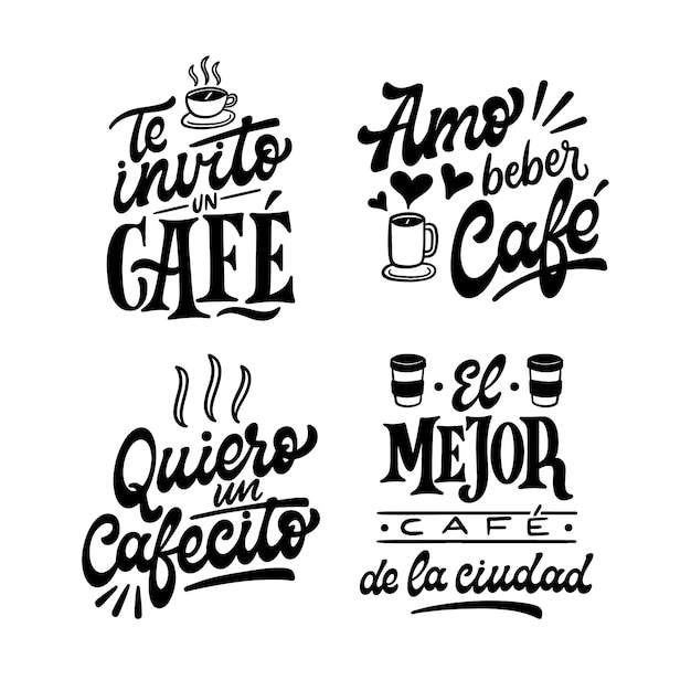 Free Vector lettering cafe stickers collection