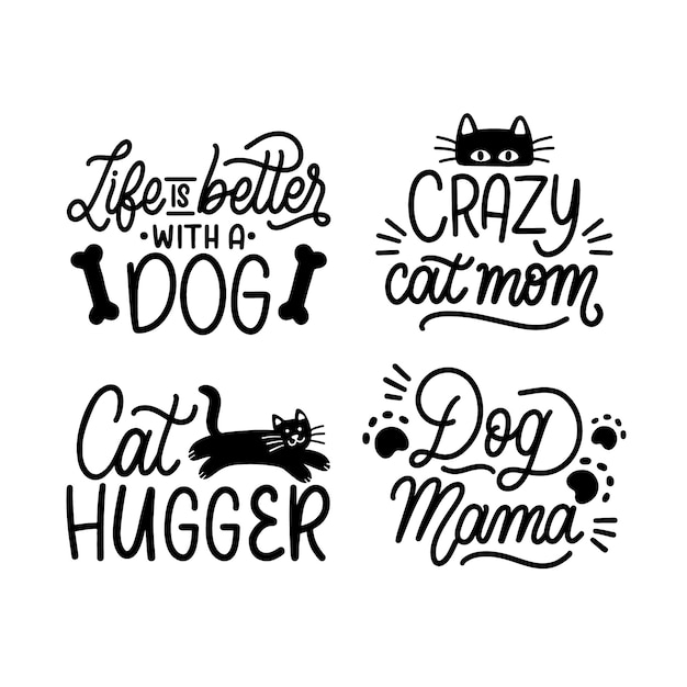 Lettering cats and dogs stickers collection