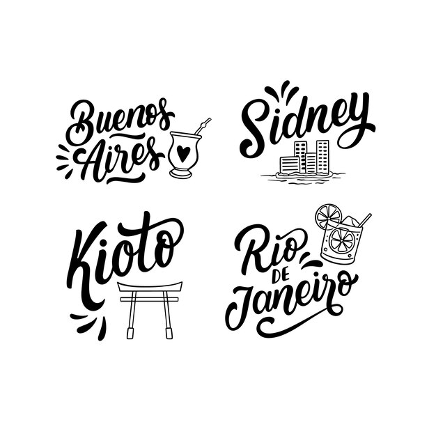 Free Vector lettering cities stickers collection