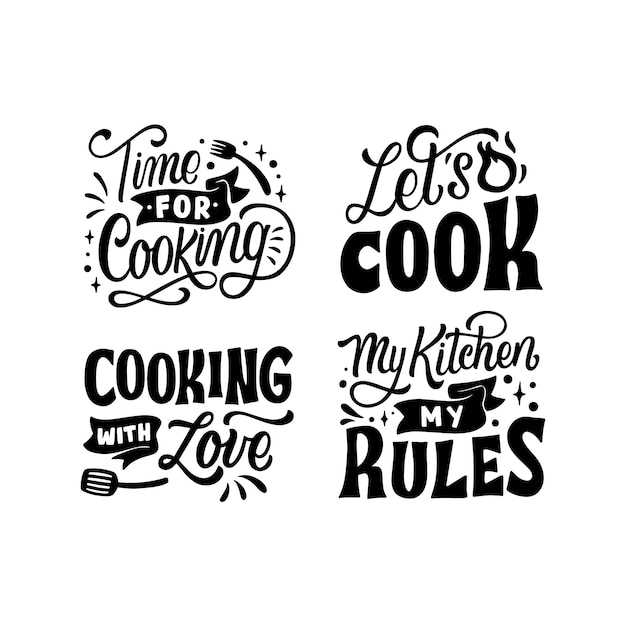 Free Vector lettering cooking sticker collection