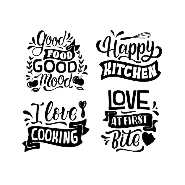 Free Vector lettering cooking sticker collection