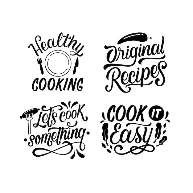 Free Vector lettering cooking sticker pack