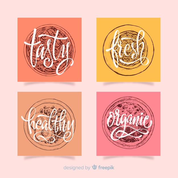 Free vector lettering food card collection