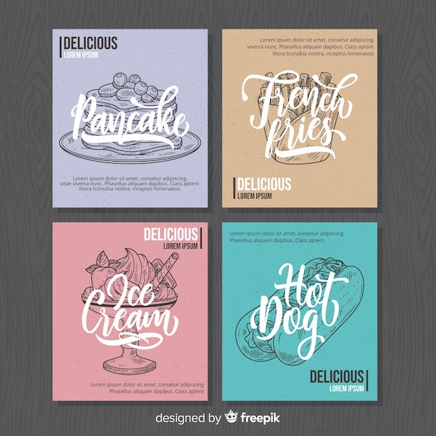 Free vector lettering food card set