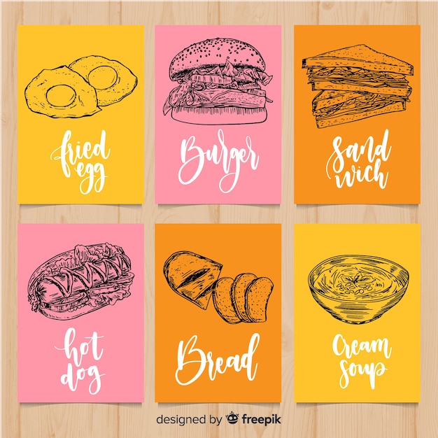 Free vector lettering food card set