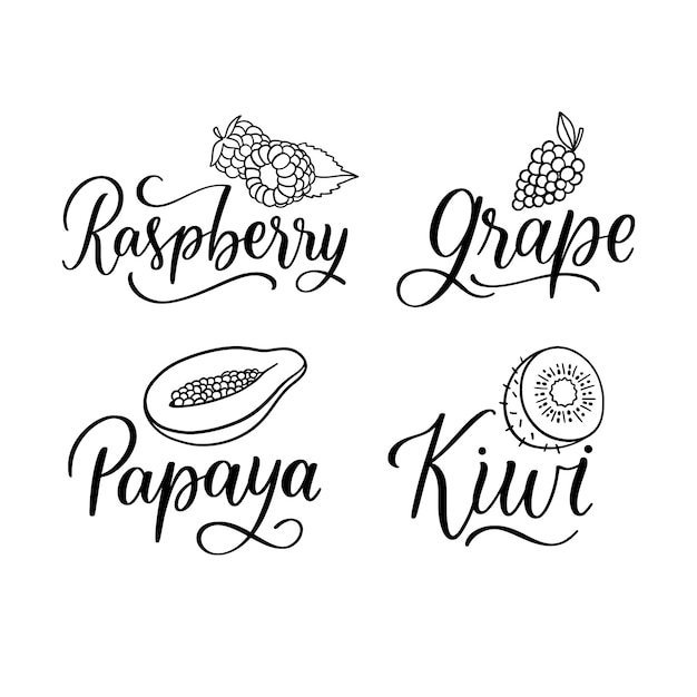 Free Vector lettering fruits stickers collection