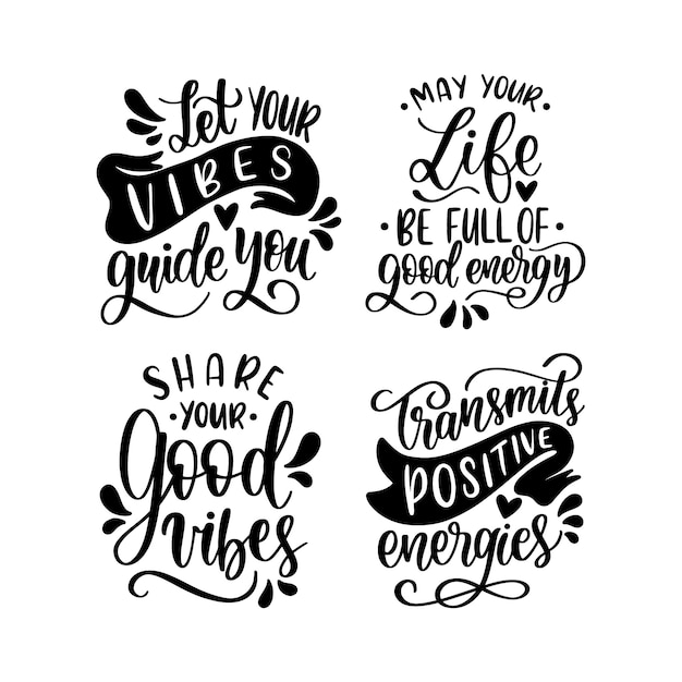 Free Vector lettering good vibes stickers collection