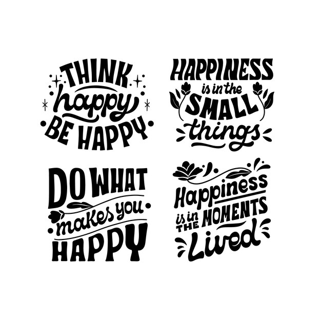 Free vector lettering happiness stickers set