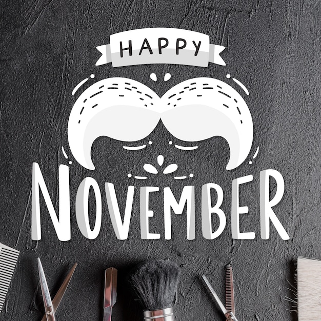 Free Vector lettering happy movember with moustache