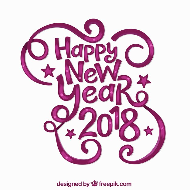 Lettering happy new year 2018 in white and pink