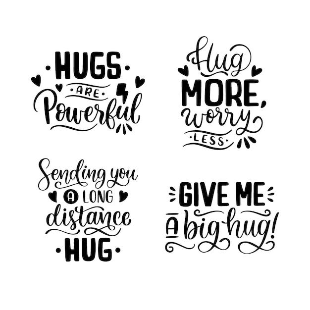 Free vector lettering hug day stickers collection