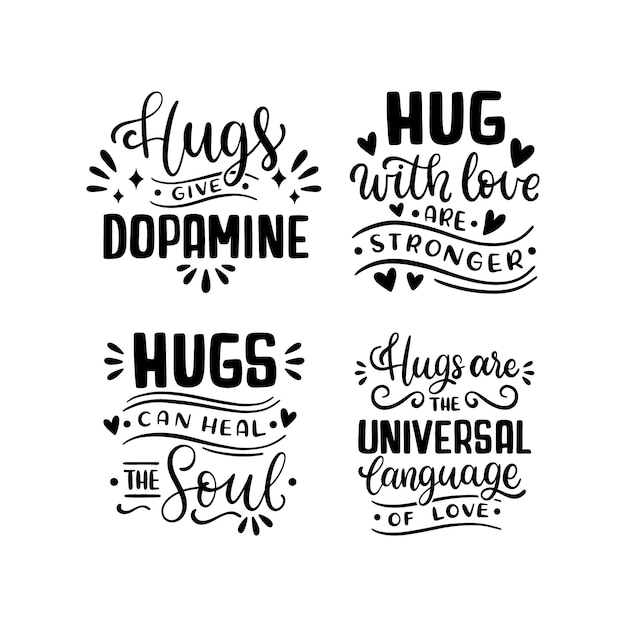 Free Vector lettering hug day stickers collection