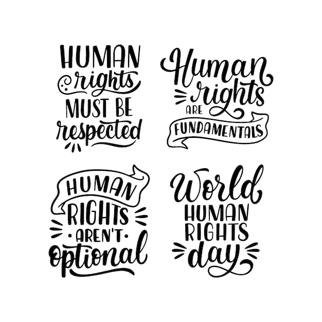 Free Vector lettering human rights day stickers collection