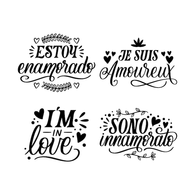 Free Vector lettering love phrases stickers collection