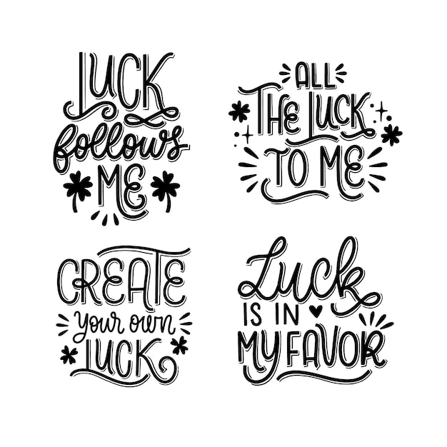 Free vector lettering luck stickers collection