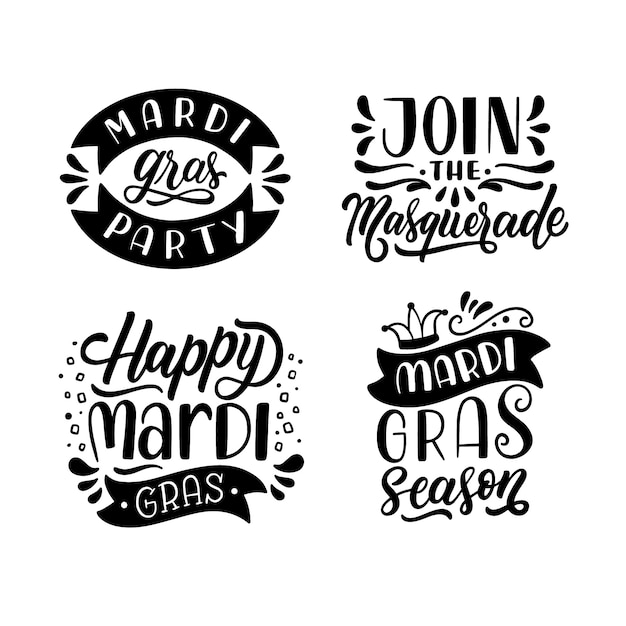 Free Vector lettering mardi gras stickers collection