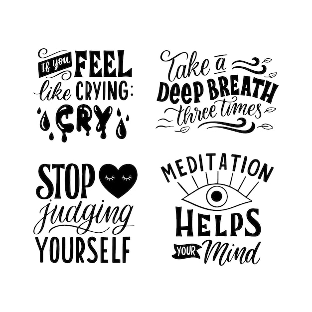 Lettering mental health stickers collection