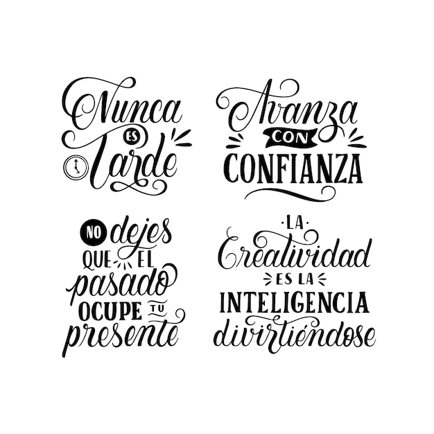 Lettering motivational quotes in spanish stickers collection