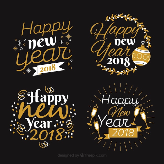 Free Vector lettering new year 2018 badge collection