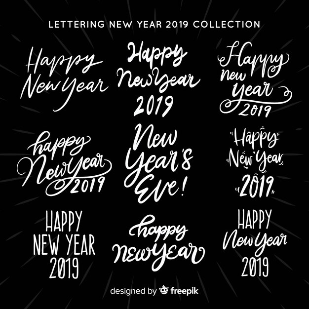 Lettering new year stickers collection