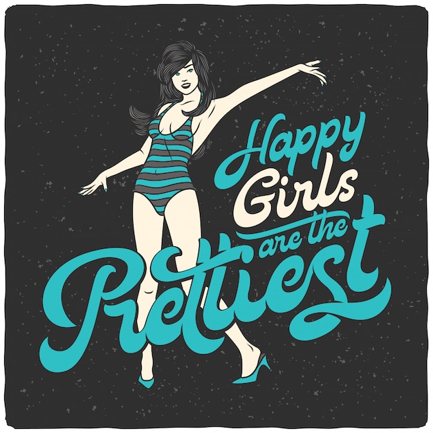 Free Vector lettering poster with beautyfull woman in a swimming suit