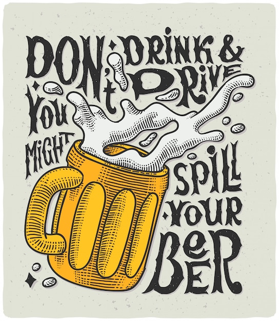 Free vector lettering poster with beer mug